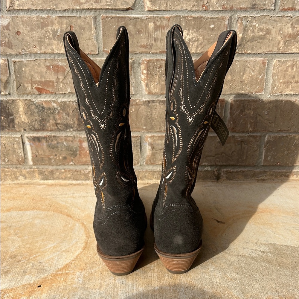 Dingo Sabana Floral Cutout Dark brown suede Heeled Boots Size 8 - Picture 4 of 9